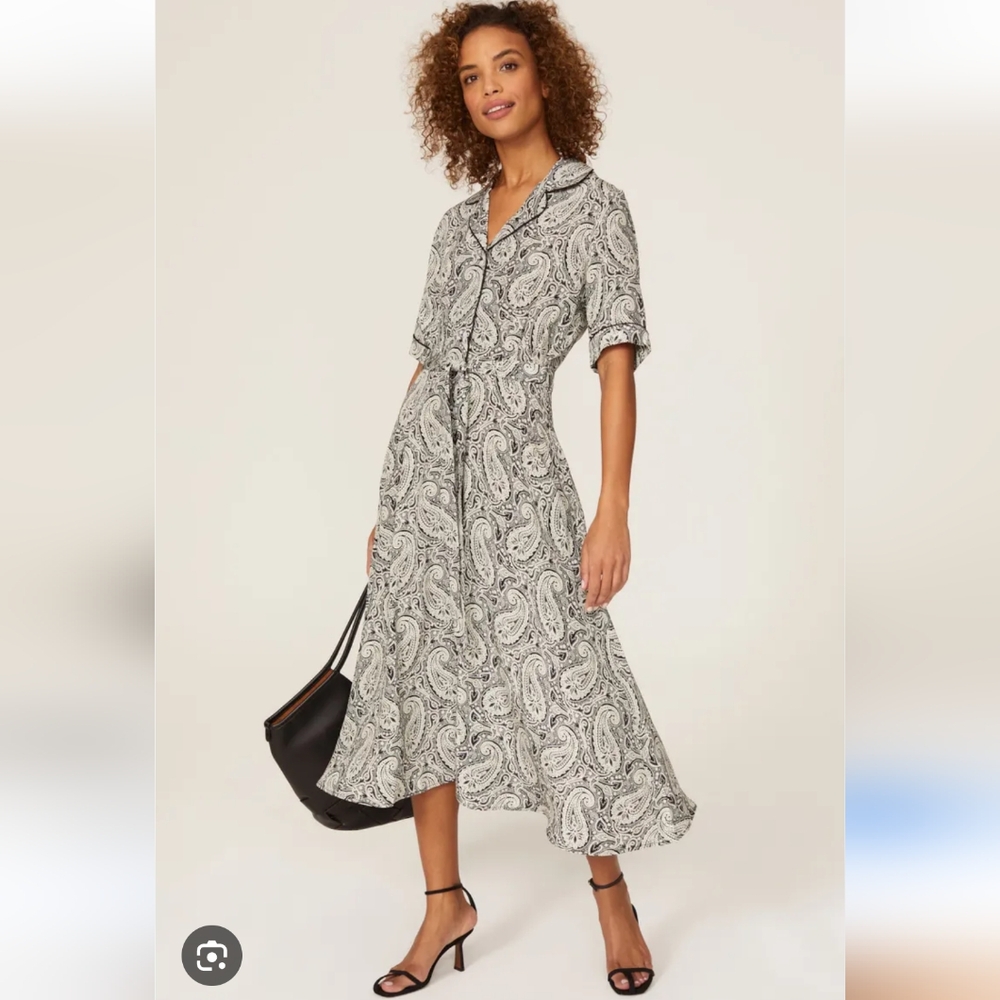 Officine Generale Paisley Black Benedicte Silk Midi Dress Size XS